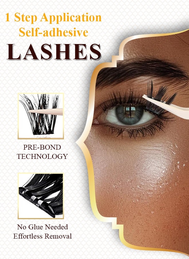 NIKITA.VIVI طقم رموش مسبقة الالتصاق مع ملاقط رموش لاصقة ذاتيًا طقم مجموعات رموش، رموش صناعية من نوع D Curl مجموعات رموش مسبقة اللصق رموش خفيفة طقم مجموعات للرموش للاستخدام المنزلي والصالونات طقم مكياج عيون لتمديد الرموش DIY رموش صناعية بحجم 10-16 مم 100 قطعة - Image 2